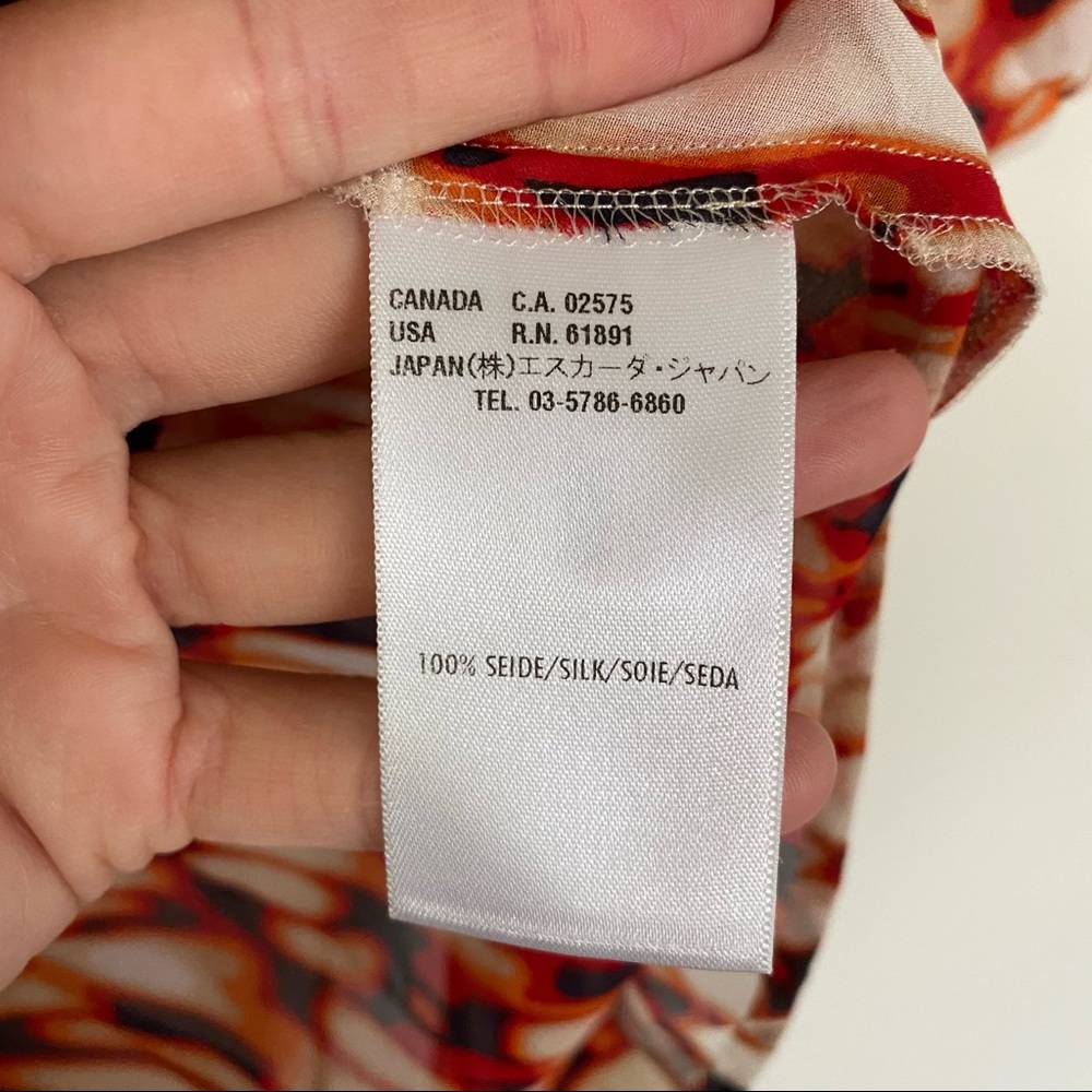 Escada 100% Silk Patterned Split Front Blouse S - image 5